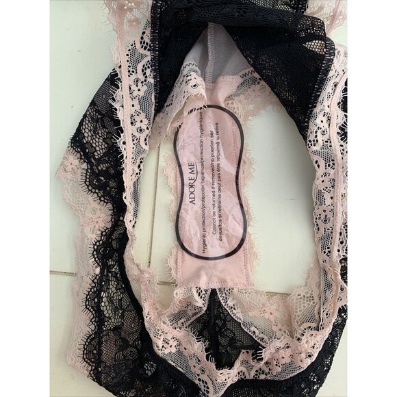 Adore Me Contour Balconette Halter Bodysuit Lace Size Small Black & Pink NEW B6 - Picture 3 of 8